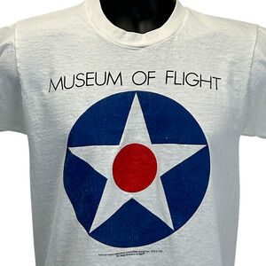 Vintage 80s Museum of Flight USAF T Shirt Air Force Star Insignia White S Small